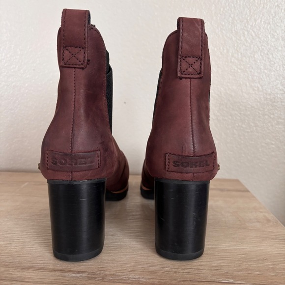 Sorel Addington Chelsea Burgundy Leather Ankle Boots Women US‎ 9 - Picture 6 of 9